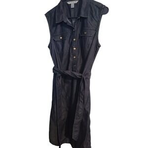 Jones New York Denim‎ Button Down Dress with Belt Large Sleeveless Jeans